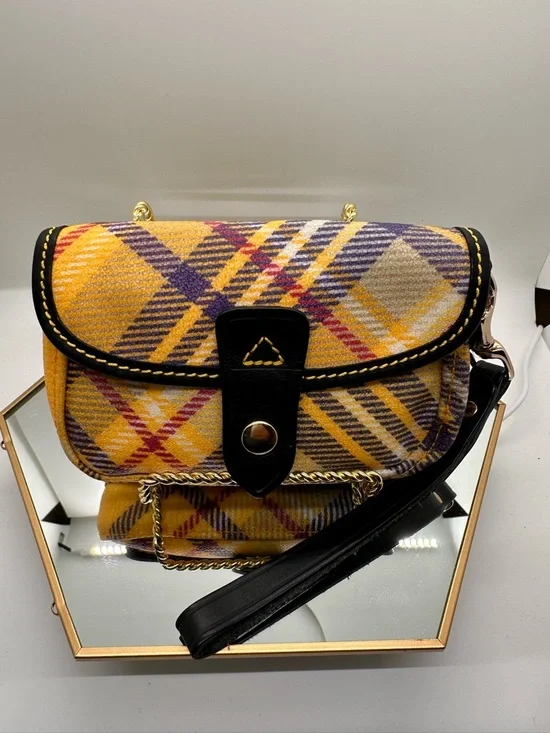 Dooney & Bourke Yellow Plaid Crossbody with Black Trim - Picture 1 of 6